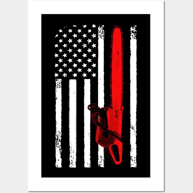 American Logger Chainsaw Flag Wall Art by QUYNH SOCIU